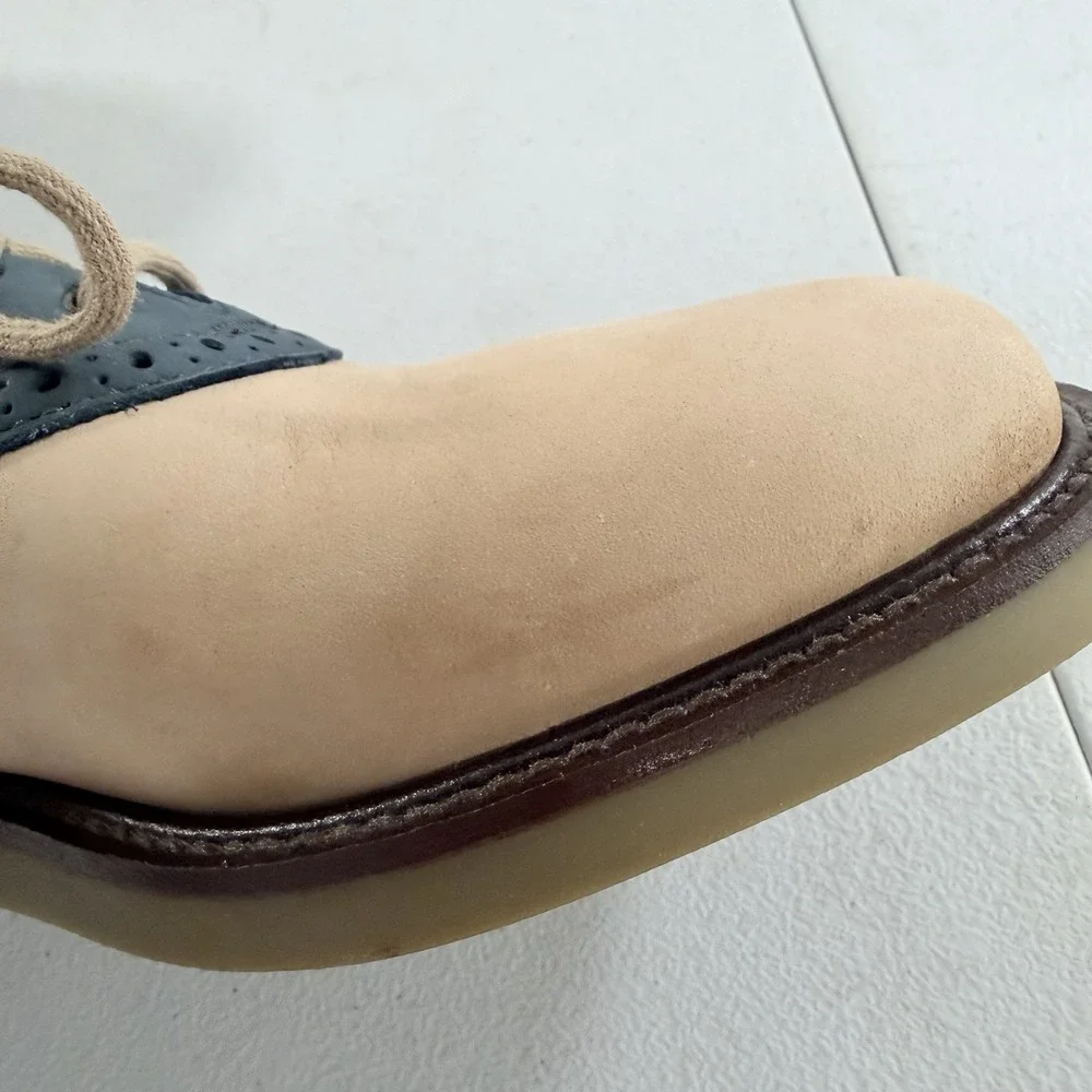 GH Bass Mens Saddle Oxford Suede Bone Multi Montgomery Blue Size 8 M W/ Box